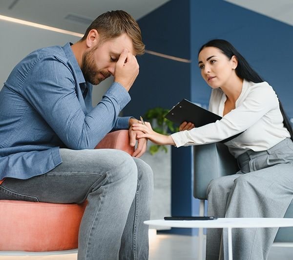 Engaged couple in pre-marital counseling session with Dr. Sally Hackman in Santa Monica